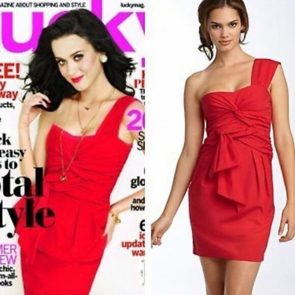 Nanette Lepore Knot So Fast Dress One-Shoulder Ruched Red Dress Size 10 - Picture 5 of 7